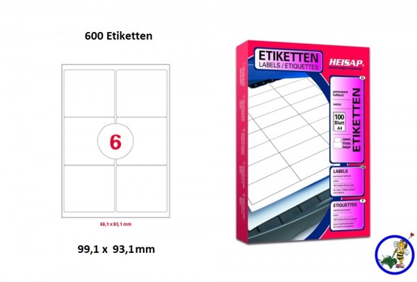 600 Drucker-Etiketten HEI034 99,1x93,1mm Heisap (1 P.)