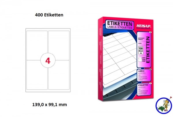 400 Drucker-Etiketten HEI033 99,1x139mm Heisap (1 P.)