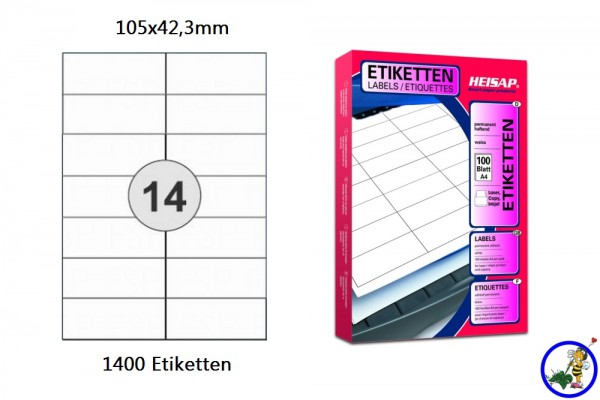 1400 Drucker-Etiketten HEI020 105x42,3mm Heisap (1 P.)